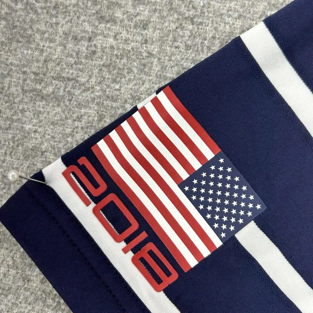 RLX Ralph Lauren 2018 Gold Cup Golf Polo Men Sz Large Blue‎ Striped Short Sleeve